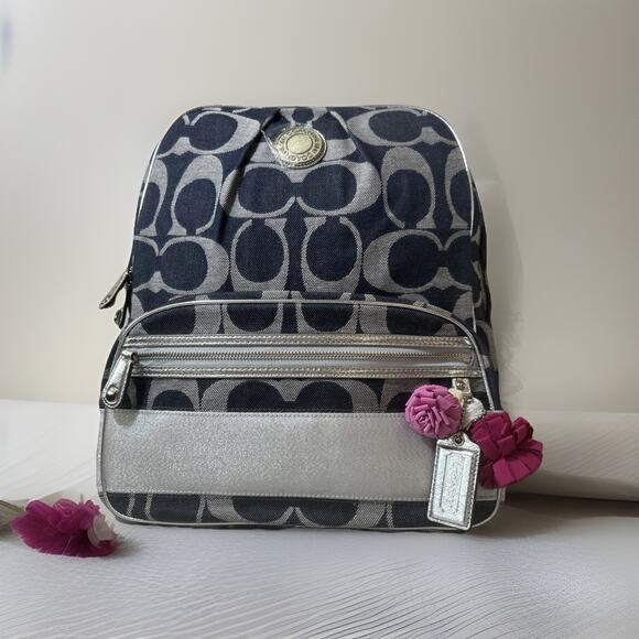 Rare Find NEW Coach Signature Denim Backpack F19691 Denim Silver Metallic Trim main image 5